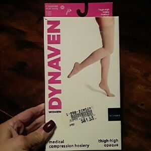 NWT women's Dynahaven 20-30 mmHg Tan Medical Compression Thigh High Hosiery MS